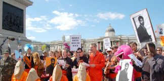 Demonstration in Trafalgar Square in June demanding the release of Binyam Mohamed from Guantánamo prison