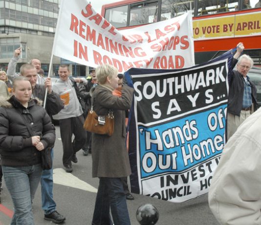 Council tenants demonstrate against the sale of their homes on Heygate and Aylesbury estates in Southwark, south London