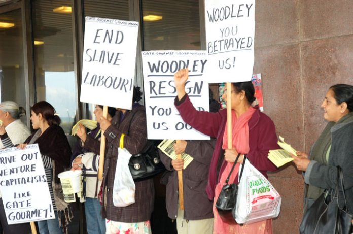 Sacked Gate Gourmet workers lobbying the Trades Union Congress earlier this week, demanding reinstatement