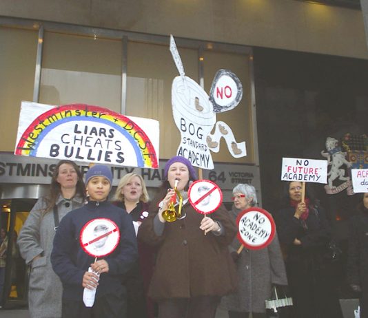 Pimlico School anti-academy protest outside Westminster council in March this year