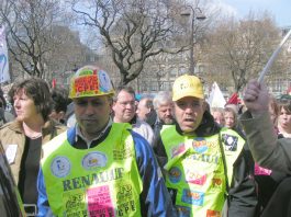 Renault workers marching in Paris during the general strike on April 6th 2006