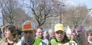 Renault workers marching in Paris during the general strike on April 6th 2006