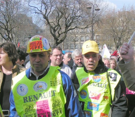 Renault workers marching in Paris during the general strike on April 6th 2006