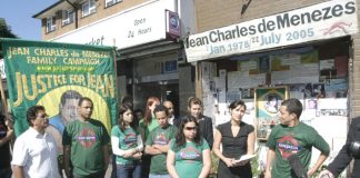 Family and friends of Jean Charles de Menezes at a vigil outside Stockwell Tube station last July 22nd, the 3rd anniversary of his killing