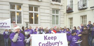 Cadbury’s workers in London last December to fight for their jobs