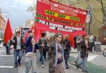 Workers Revolutionary Party and Young Socialists marching on May Day to kick out the Brown government and go forward to socialism