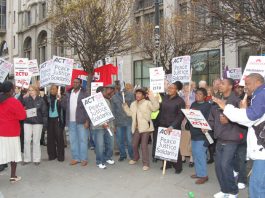 Picket of the Zimbabwe embassy on London last April in support of the Zimbabwe Congress of Trade Unions