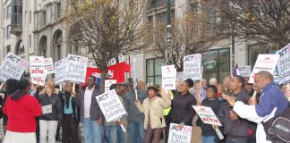 Picket of the Zimbabwe embassy on London last April in support of the Zimbabwe Congress of Trade Unions