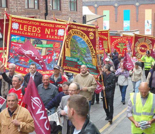 Postal workers from across the country marched on the Labour Party Conference on Monday against the Brown government’s decimation of postal services, their jobs and pensions