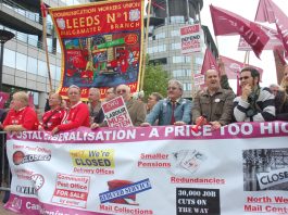 A section of the CWU members lobbying the Labour Party Conference in Manchester on Monday determined to defend their jobs and pensions