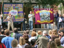 Rally in Norwich during the national local government strike over pay on July 16