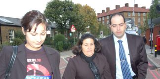 Maria Otone de Menezes, the mother of Jean Charles de Menezes, is accompanied by Jean’s brother Giovani and a member of the Justice4Jean campaign to the Oval Inquest in south London yesterday morning, where police commander Dick gave evidence