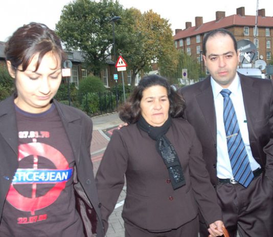 Maria Otone de Menezes, the mother of Jean Charles de Menezes, is accompanied by Jean’s brother Giovani and a member of the Justice4Jean campaign to the Oval Inquest in south London yesterday morning, where police commander Dick gave evidence