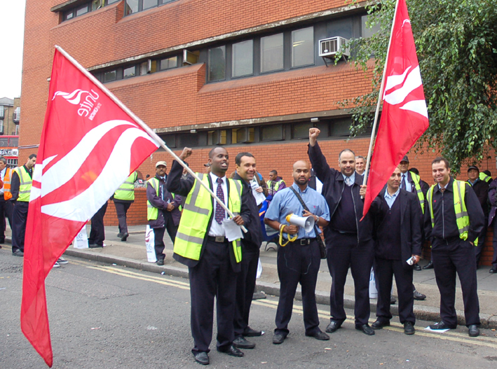 Bus workers on the picket line at Westbourne Park garage in west London. Drivers are striking again today in their struggle for ‘fair pay and fair treatment’