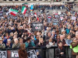 Section of the Trafalgar Square rally in February last year against the war on Iraq
