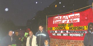 Tenants and trade unionists on the South-East London Council of Action picket before the AGM