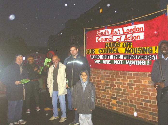 Tenants and trade unionists on the South-East London Council of Action picket before the AGM
