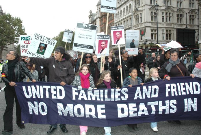 Angry relatives and friends of those who have died in custody marching to Parliament Square on Saturday – more pictures in photo gallery