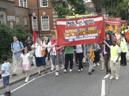 North East London Council of Action demonstration in Enfield on July 26 demanding that Chase Farm Hospital be kept open