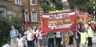 North East London Council of Action demonstration in Enfield on July 26 demanding that Chase Farm Hospital be kept open