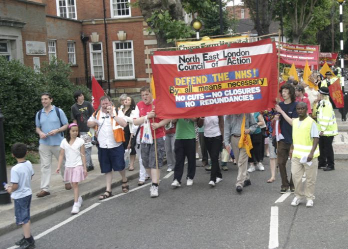 North East London Council of Action demonstration in Enfield on July 26 demanding that Chase Farm Hospital be kept open