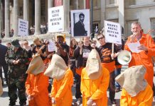 Demonstrators stage a protest in Trafalgar Square demanding the release of Binyam Mohamed from Guantanamo Bay