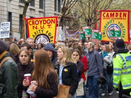Camden NUT banner on the demonstration in London during the strike over pay on April 24th