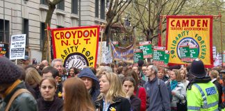 Camden NUT banner on the demonstration in London during the strike over pay on April 24th