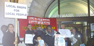 Council tenants picketing with the Council of Action outside Southwark Town Hall on Wednesday night