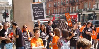 Fenland Foods workers and their families demonstrate outside Marks and Spencer Oxford Street store demanding their jobs be saved