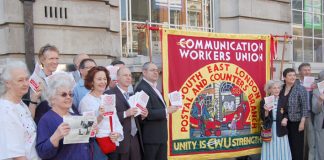 Postal workers and pensioners demonstrate against the closure of Borough Post Office in south east London