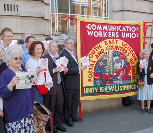 Postal workers and pensioners demonstrate against the closure of Borough Post Office in south east London