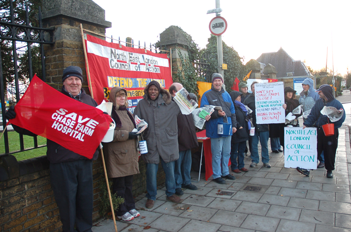 Youth and trade unionists joined the North-East London Council of Action’s latest picket to save Chase Farm on Tuesday morning