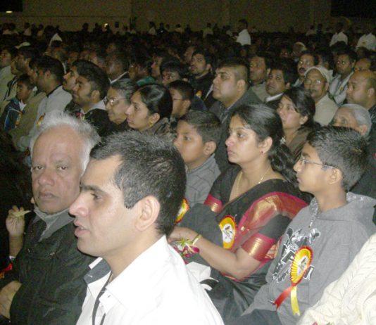 Part of the 20,000-strong audience at the ExCeL Centre in Docklands yesterday afternoon celebrating Tamil Heroes Day