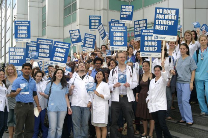 Medical students protest against student debt