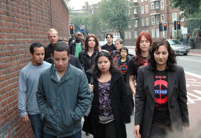 Cousins of Jean Charles de Menezes and supporters arriving for the first day of the inquest on September 22nd