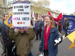 UCU members marching with NUT and PCS members during the strike action over pay on April 24th
