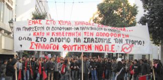 Athens Economic University students at the march. Banner reads