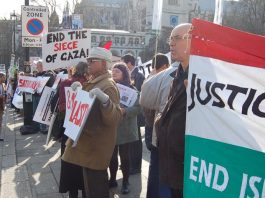 Demonstrators outside parliament last March demanding an end to the Israeli siege of Gaza