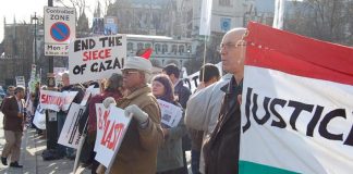 Demonstrators outside parliament last March demanding an end to the Israeli siege of Gaza