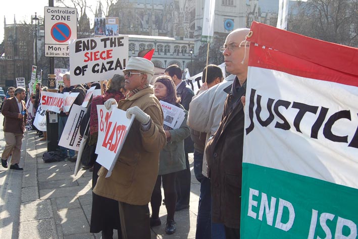 Demonstrators outside parliament last March demanding an end to the Israeli siege of Gaza