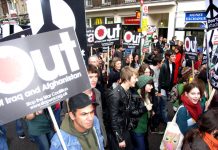 World Against War demonstration in London in March this year, demanding immediate withdrawal of all British troops from Iraq and Afghanistan