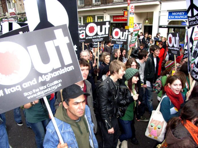 World Against War demonstration in London in March this year, demanding immediate withdrawal of all British troops from Iraq and Afghanistan