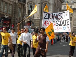 Youth marching in London on August 5th 2006 demanding an end to the Israeli bombing of Lebanon