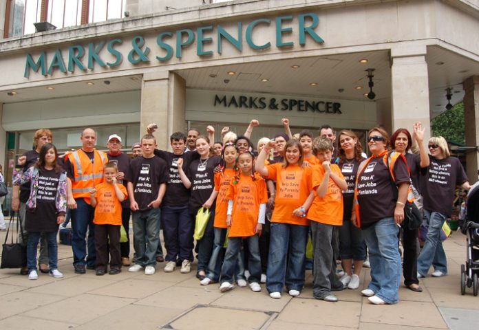 Marks & Spencer suppliers Fenland Foods workers demonstrating last May in defence of their jobs at the M&S Oxford Street store