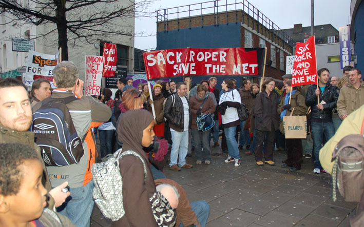 Some of the over 500 students and staff protesting outside London Metropolitan University on Wednesday night