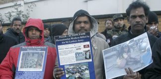 Tamils demonstrating outside the BBC over its silence while the Rajapakse regime in Sri Lanka continues the killing and bombing of Tamil areas, which is causing casualties on a daily basis and forcing more people to flee their homes