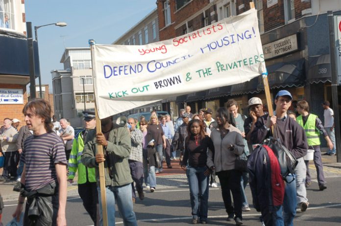 Young Socialists marching against the sell-off of council homes in Southwark
