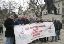 Unite members outside parliament yesterday demanding the right to work