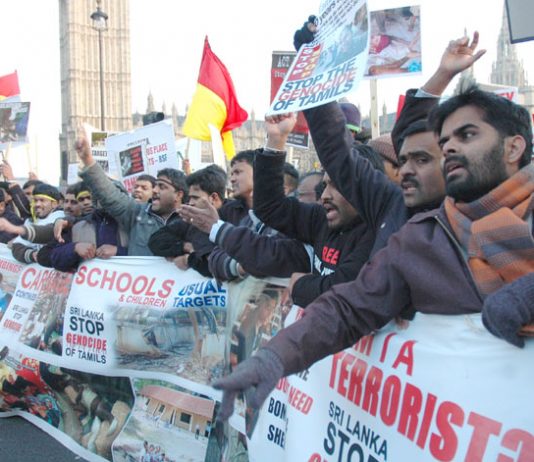 Marchers on the 125,000-strong demonstration in London on January 31 demanding an end to the Sri Lankan army attacks on Tamil civilians
